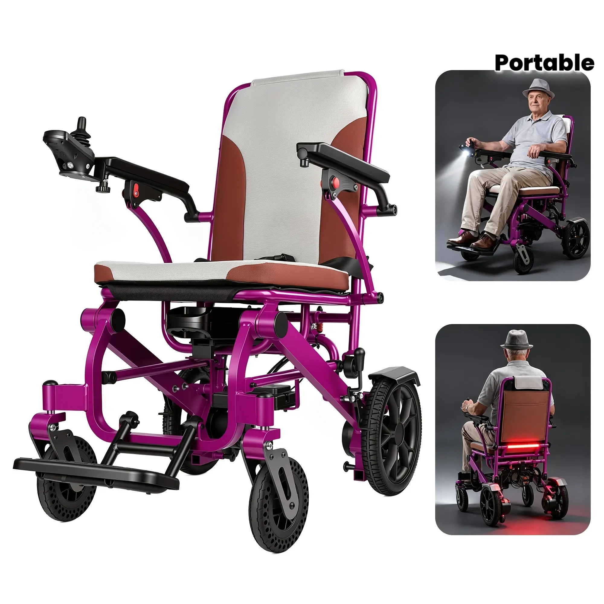 Lightweight Portable Travel Electric Wheelchair For Adults & Seniors, 48 Lbs Weight, Dual Motors 600W Power Output, 12Ah Lithium Battery 9.3 Miles Range, 264 Lbs Load Weight, With An LCD Screen, LED Lighting, Warning Lights, Electric Assist Function