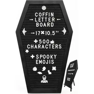 Coffin Letter Board Black With Spooky and All Seasons Emojis +500 Characters, and Wooden Stand - 17x10.5 Inches - Halloween Decorations Gothic Decor Spooky Gifts