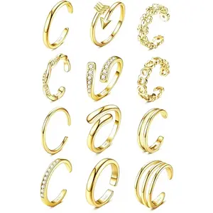 [12PCS] Adjustable Open Toe Rings for Women, Lightweight,, Perfect As a Jewelry Gift Set, Hypoallergenic, Light Weight, Perfect for Casual Attire