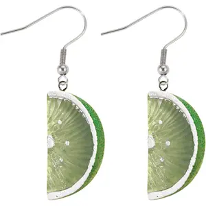 Funny Cute    Lime Green Yellow Color Wedge Slice  Fruit Drop Dangle Lightweigt Earrings  Sweet Fun Statement  for Women