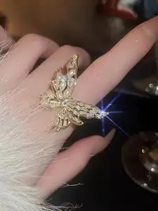 Butterfly Design Ring, Fashionable Rhinestone Decor Ring for Women & Girls, Elegant All-match Fashion Accessories for Daily Wear