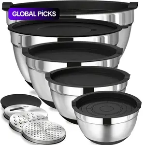 Stainless Steel Mixing Bowl Set, 8 Counts/set Mixing Bowl with 3 Vegetable Slicers, Perfect for Baking, Serving, Storing, Kitchen Organization, Salad Serving Bowls # TOP PICKS