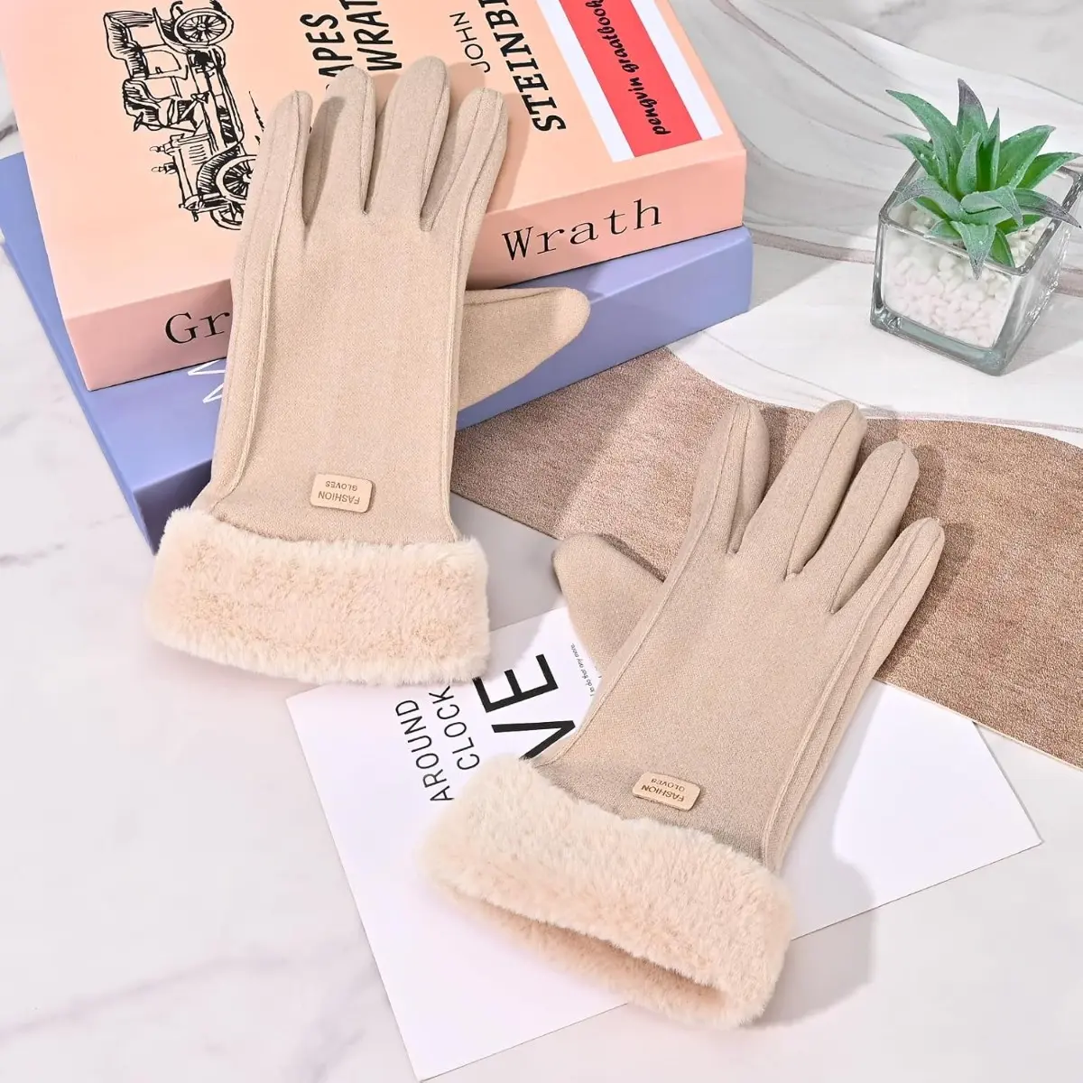 Everyday Touchscreen Gloves for Women Soft Thermal Liner Windproof Warm Smartphone Compatible for Driving Running Errands Commute Cold Weather