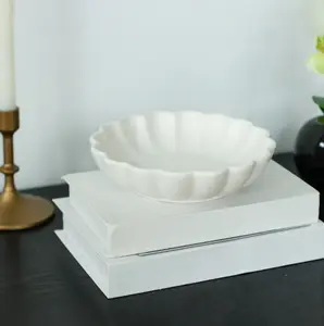 Scalloped White Decorative Tabletop Bowl - Elegant Tableware for Home Decor