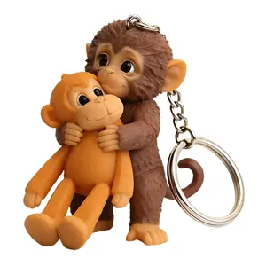 3D Monkey Keychain with Plush Toy - Creative Monkey Print Durable Plastic Compact Stylish Bag Charm Desk Décor Thoughtful Gift Option