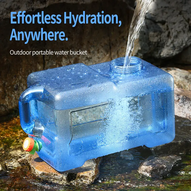 12L (3.17gal) Food-Grade Thickened PC Portable Outdoor Water Storage Bucket with Outlet Tap, Multifunctional Blue Drinking Water Tank for Camping-Hiking, RV Travel, Outdoor Emergencies