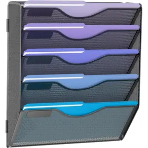 5 Tier Hanging Wall File Organizer, Mesh Mail Paper Orgnization Hanging File Folder Holder for Home Office, Black