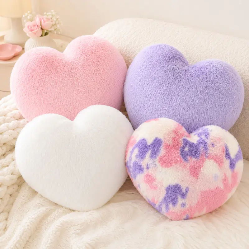4 Pcs Heart Throw Pillows Set Aesthetic Soft Fluffy Plush Heart Decorative Cushion for Bed Sofa Reading Nook,  Room Decor & Cute Gift for Girls #tiktokshopbacktoschool  #sohochic