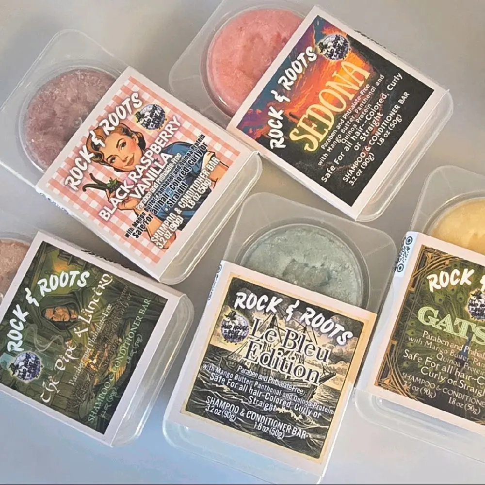 Rock & Roots Shampoo and Conditioner Bars Set - Gentle Cleansing, Salon-Quality Performance, Plastic-Free, Travel-Friendly, 90g Shampoo Bar & 50g Conditioner Bar, All Hair Types, Eco-Friendly Haircare