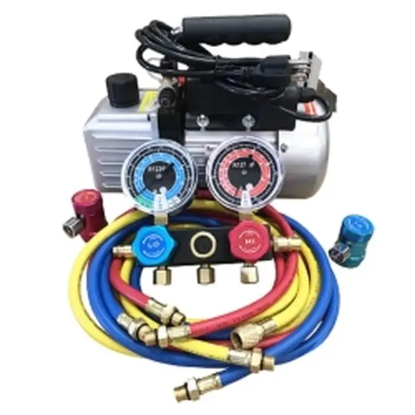 High-Quality Spark-Proof R1234yf Vacuum Pump & Aluminum Manifold Gauge Set, 27 lbs, Quick Connect, for Home Tools & Hardware Needs