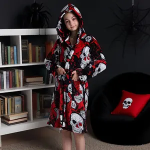 Skull Cartoon Full-Print Bathrobe, Belted, Hat + Pocket, Novelty Style, All Ages, Fire Retardant Fabric