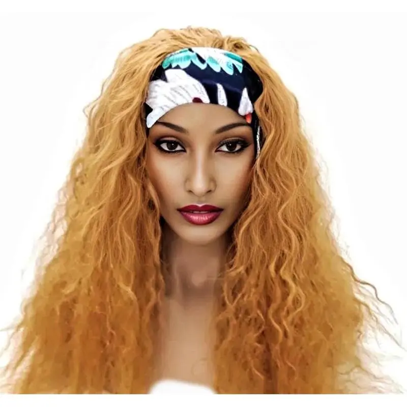Strawberry Blonde Long Wavy Synthetic Headband with Adjustable Band - Casual Soft Wig for Daily Wear, Realistic Natural Look