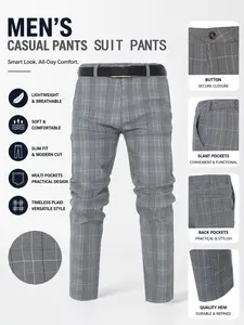 Men's Houndstooth Business Office Casual Pants, All-Season Comfortable Breathable Stretch, Fitted Formal Suit Pants, No Belt or Shoes Included