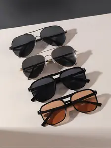Unisex Vintage Minimalist Tinted Lens Top Bar Design Aviator Sunglasses (4 Pairs), Trendy Casual Sunglasses for Everyday Use, Fashionable Sunglasses for Outdoor Activities