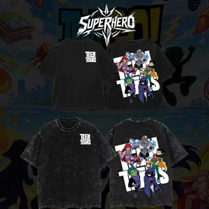 [ Superhero Tshirt ] Teen Titans Superhero Comic Double Printed Oversize Lightweight Acid Washed Tee, TV Show Graphic Tee, Gift T-Shirt For Comic Lover
