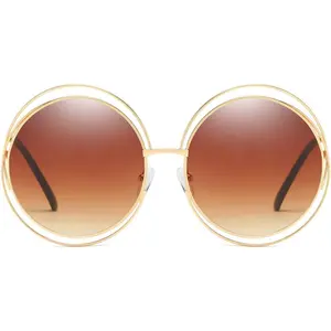 Metal Double Circle Wire Frame Oversized Round Sunglasses for Women