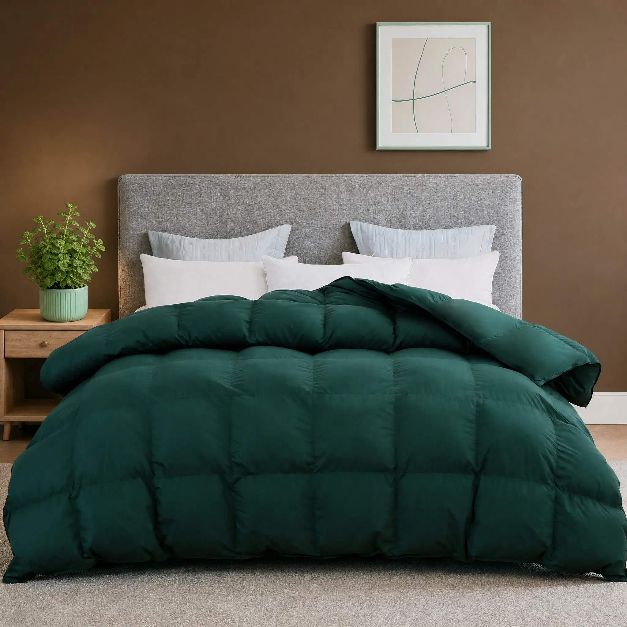 InnerNight  Sleep Dark Green Duvet Insert, Feather & Down Blend Fill, Anti-Down Fabric, Box Stitching & Corner Tabs, All-Season Comforter, Queen Size