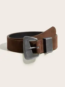 Coffee Velvet Women's Belt, Western Belt, Casual Dress Belt, Boho Style Silver Color Buckle, Perfect for Daily Wear, Parties, Weddings, Music Festivals