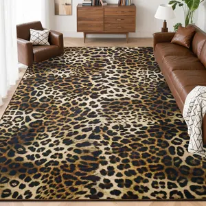 Leopard Area Rugs for Living Room, 4x6  Machine Washable  Print Rug, Non-Slip Indoor Floor  Rug, Carpet for Bedroom Dining Room Laundry Room Kitchen  Office, Dark Brown