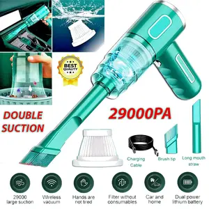 29000PA Cordless Handheld Vacuum Cleaner, Mini Portable Wireless, 2000mAh Rechargeable Battery, Washable HEPA Filter, Wet/Dry, 3 Nozzles for Car Home Office Pet Hair Cleaning