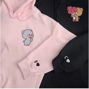 Milk & Mocha Bears Matching Embroidered Hoodie, Embroidered Initial Sweatshirt, Couple Embroidered Matching Sweatshirt, Anniversary Embroidered Couple Matching Sweatshirt, Matching Couple Hoodies, Couple Hoodies Initial Embroidery