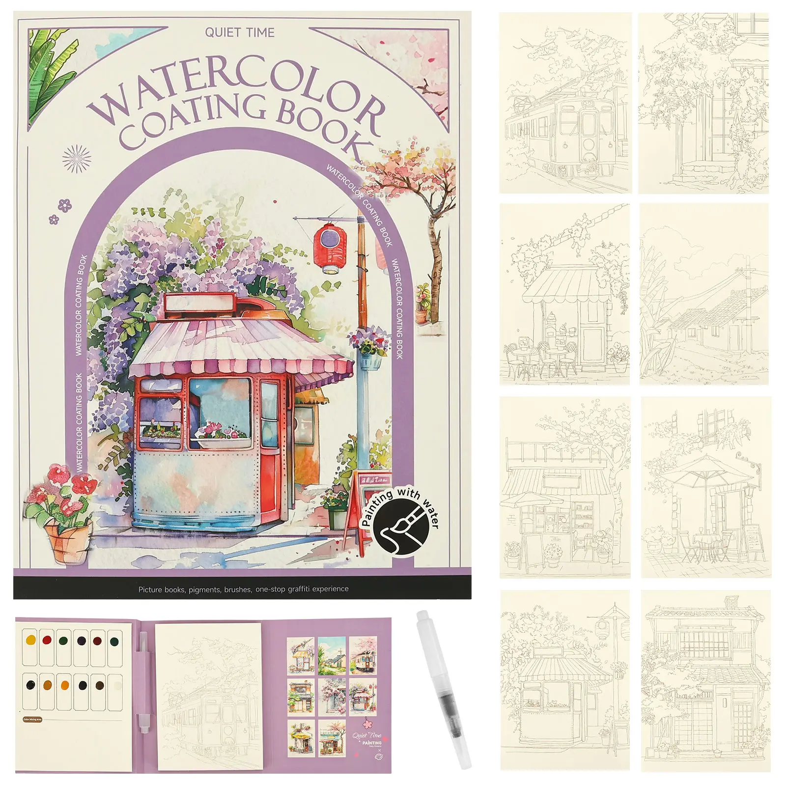 Creative Stress Relief Kit Paint Art Watercolor Book Painting Kit Watercolor Painting Book for Adult for Beginner and Enthusiast