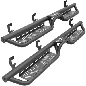 Double Cab Running Boards Side Steps Compatible with 2019-2025 Chevy Silverado & GMC Sierra 1500, 2020-2025 Chevrolet Silverado/GMC Sierra 2500 3500 HD Extended Cab Two Stair Design Nerf Bar