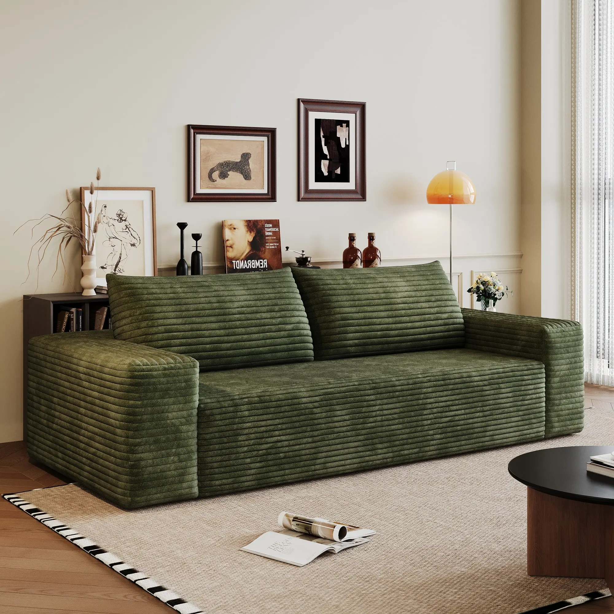 Eyisean Corduroy Boneless Couch - Compressed No-Assembly Mini Boneless Couch for Small Spaces, Living Room & Bedroom Indoor Furniture, Boneless Couches