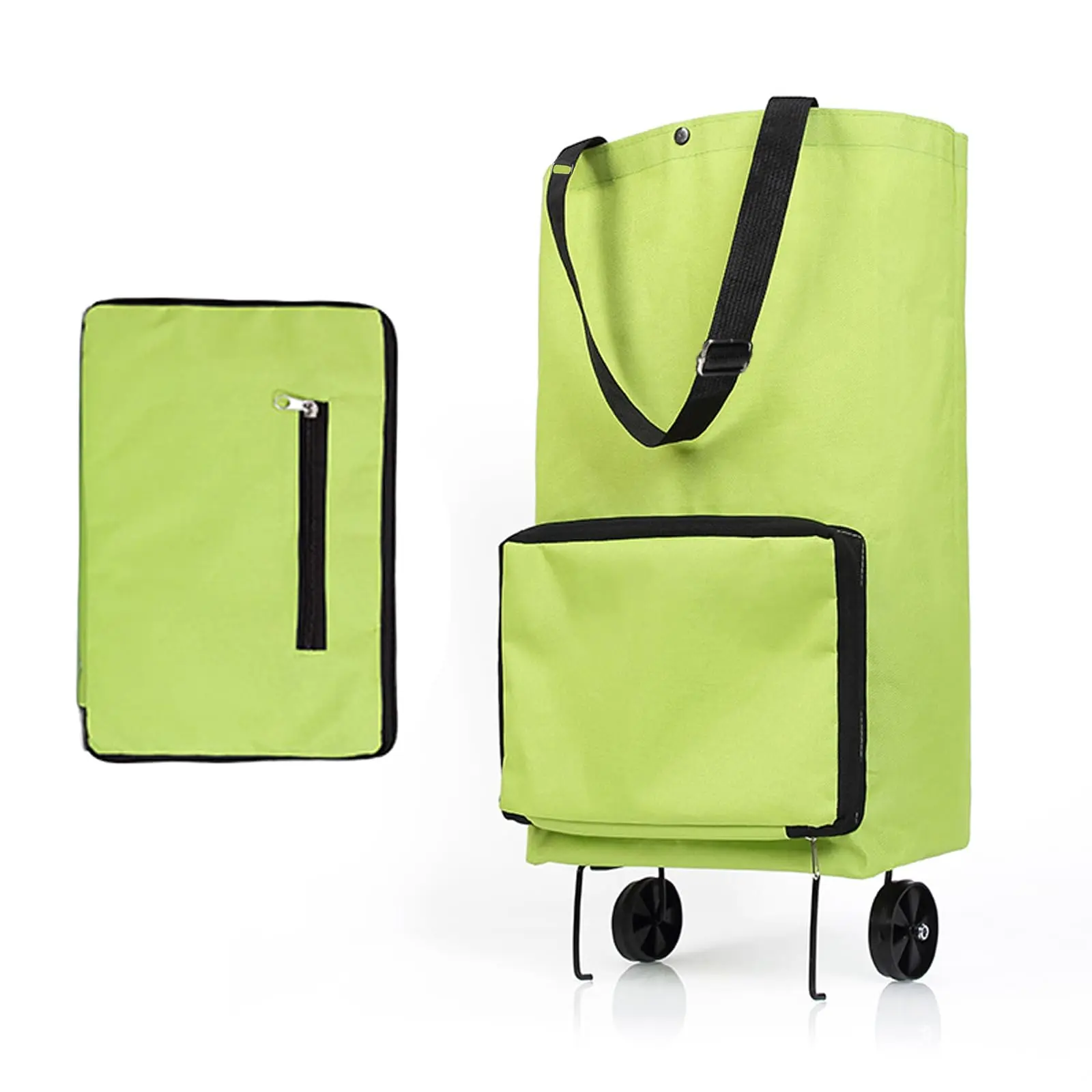 Foldable Shopping Trolley Bag with Wheels, Portable Reusable Grocery Tote, Lightweight Rolling Shopping Cart Bag with Carry Handles for Supermarket, Travel, Laundry and Daily Use