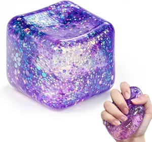 Glitter Cube Sugar Stress Ball - Slow Rebound Squishy Sensory Fidget Toy for Kids, Portable Anxiety Relief Toy, Party Favors & Birthday Gifts