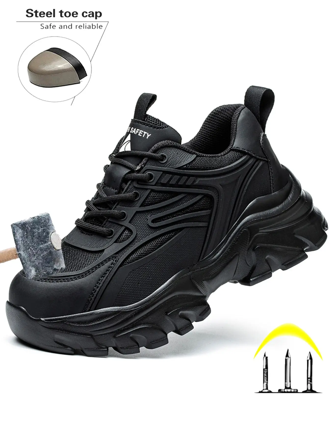 Breathable Women's Steel Toe Safety Shoes, Steel Toe Workshoes, Anti-Puncture Anti-Slip Work Boots, Ideal for Factory Outdoor Work, All-Day Comfort, Safety Workboots