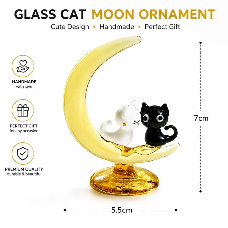Hand-Blown Kissing Kittens on the Moon Glass Ornament