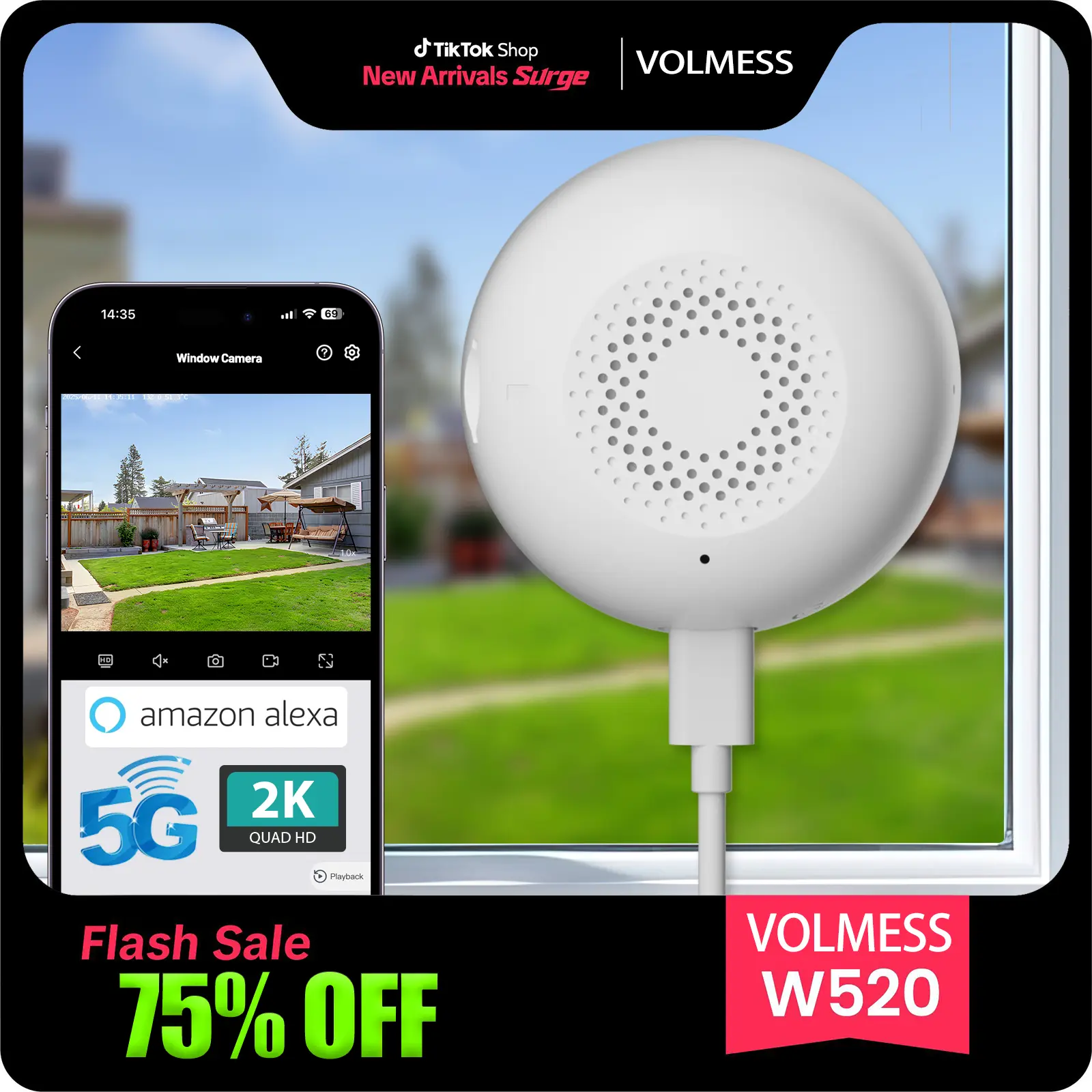 2K UHD Wireless Window Camera, 5GHz&2.4GHz WiFi Indoor Cameras for Home Security Al Color Night Vision,Person,Pet,Vehicle & Motion Detection,24/7 Recording,Easy & Quick Install Protection Protection