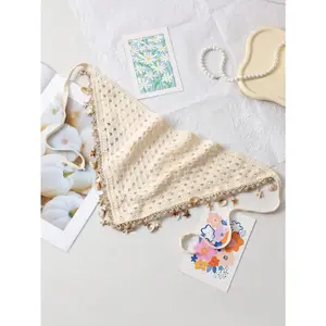 1pc Women Bandana Beige Seashell & Starfish Crochet Hollow Out Tasseled Headband, Summer Bohemian Hair Accessories, Suitable For Daily Wear, Sports, Beach, & Holiday Matching Fashion Head Wrap Casual Hair Bands, Headscarf Fall Winter For Vacation Outfits