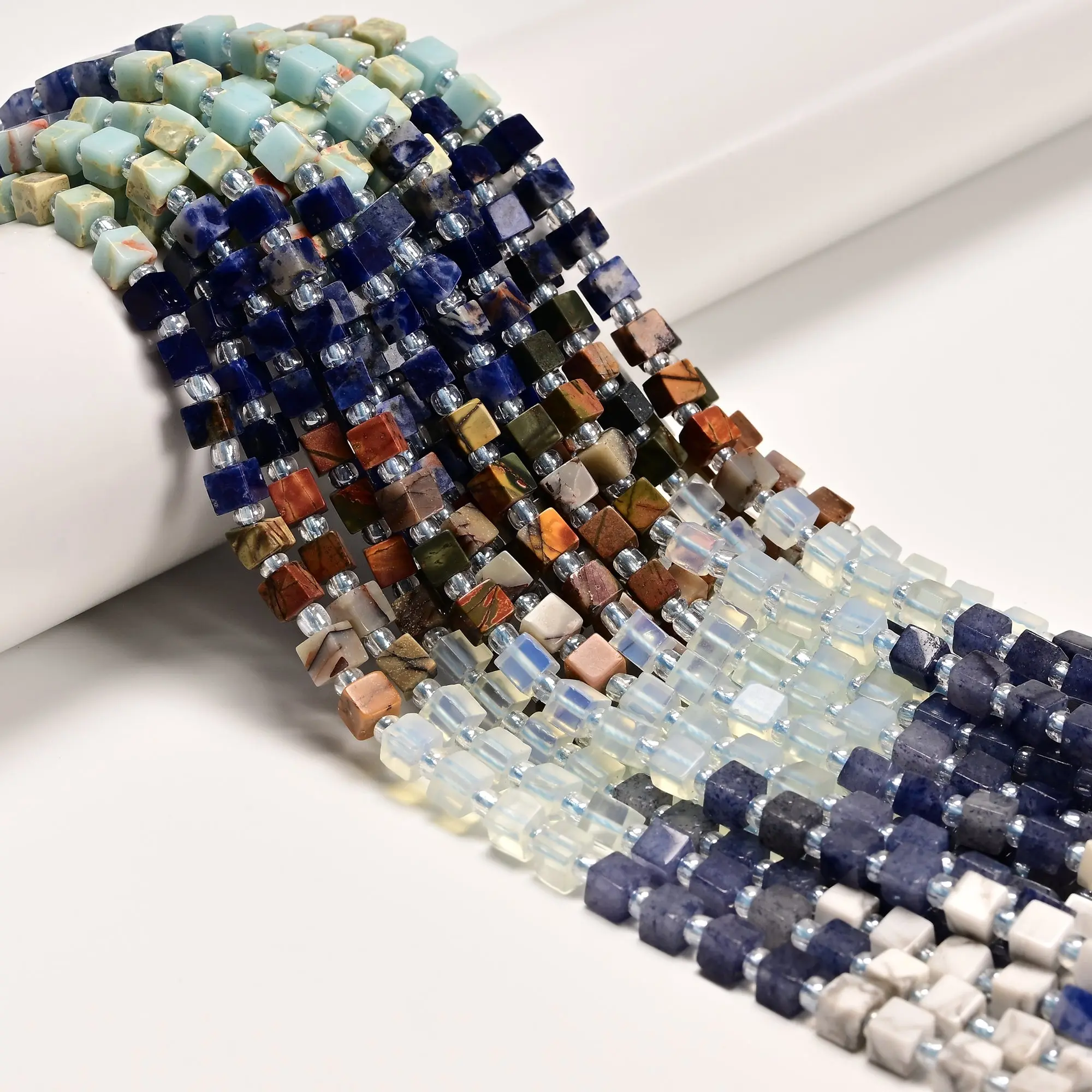 17 Multi-color Gemstone Smooth Cube Shape Beads Size 4mm 15" Strand