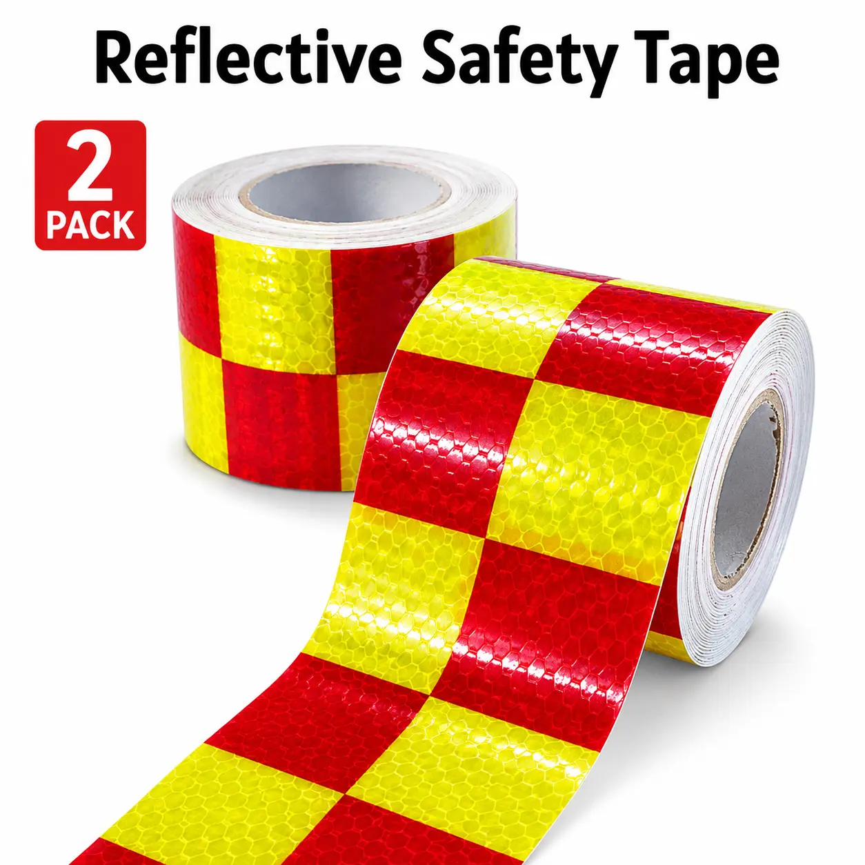 Reflective Safety Tape, Red and Yellow Checkered, 2 in x 118 in Each, 2-Pack, Waterproof Self-Adhesive for Trucks and Trailers, 2 Pcs Set