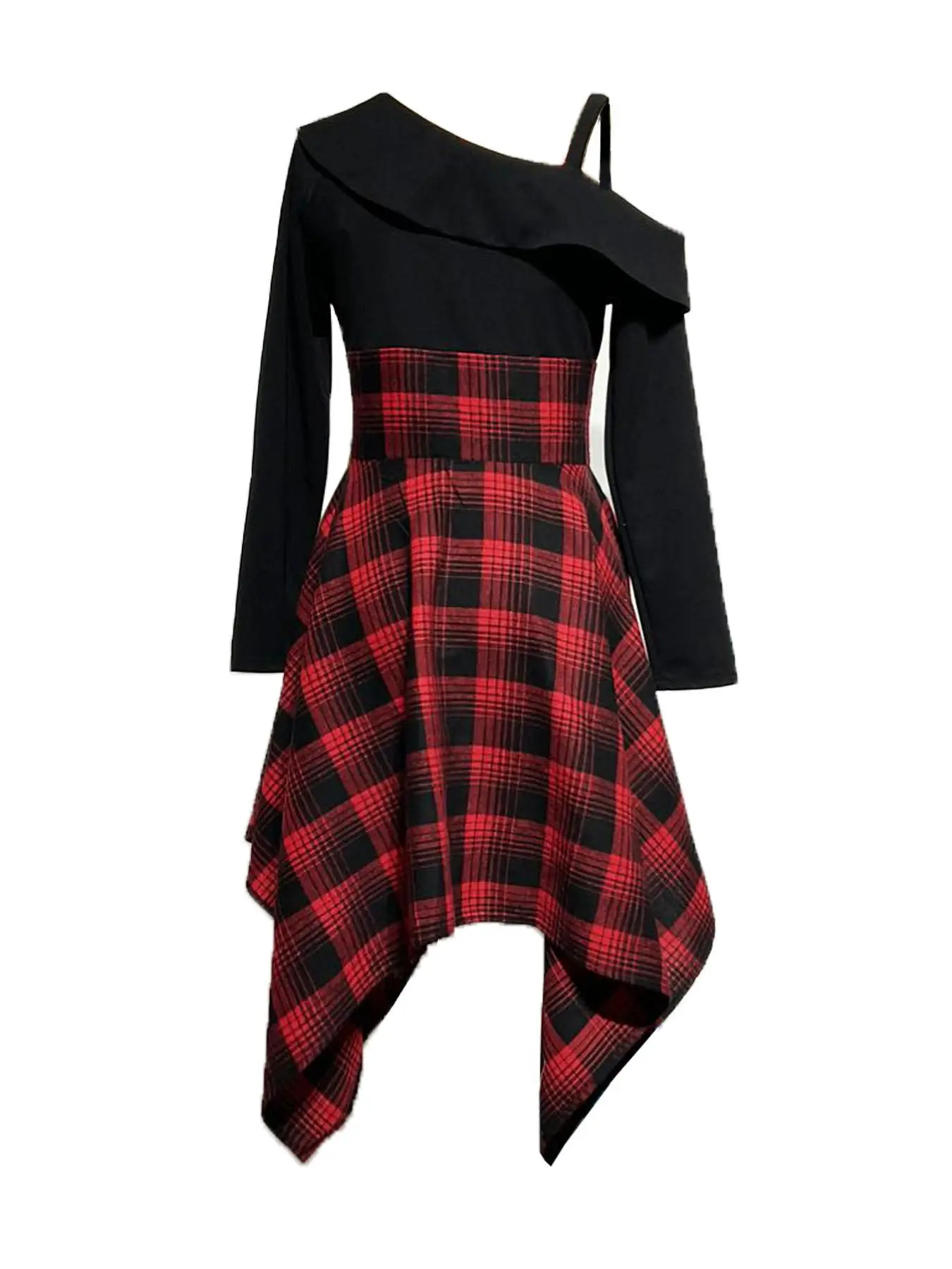 Women's Plaid Print Lace Up Asymmetrical Neck Dress, Elegant Classy Long  Sleeve Midi Dress for Spring & Fall, Women's Clothing for Daily Wear,  Womenswear - TikTok Shop