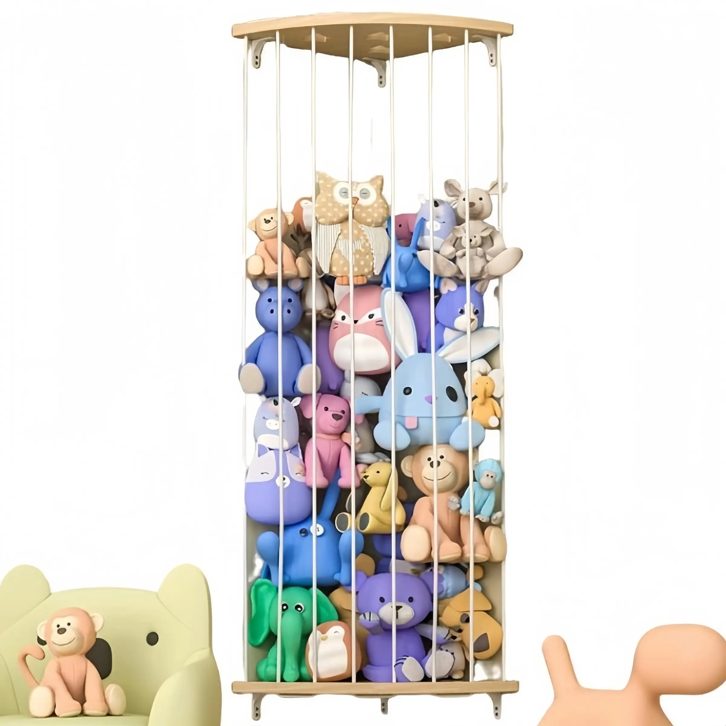Handmade Wooden Corner Toy Storage Rack Shelf Organizer with Star Pattern, Adjustable Length, Suitable for Daycare, Kids Room, Game Room, Bedroom
