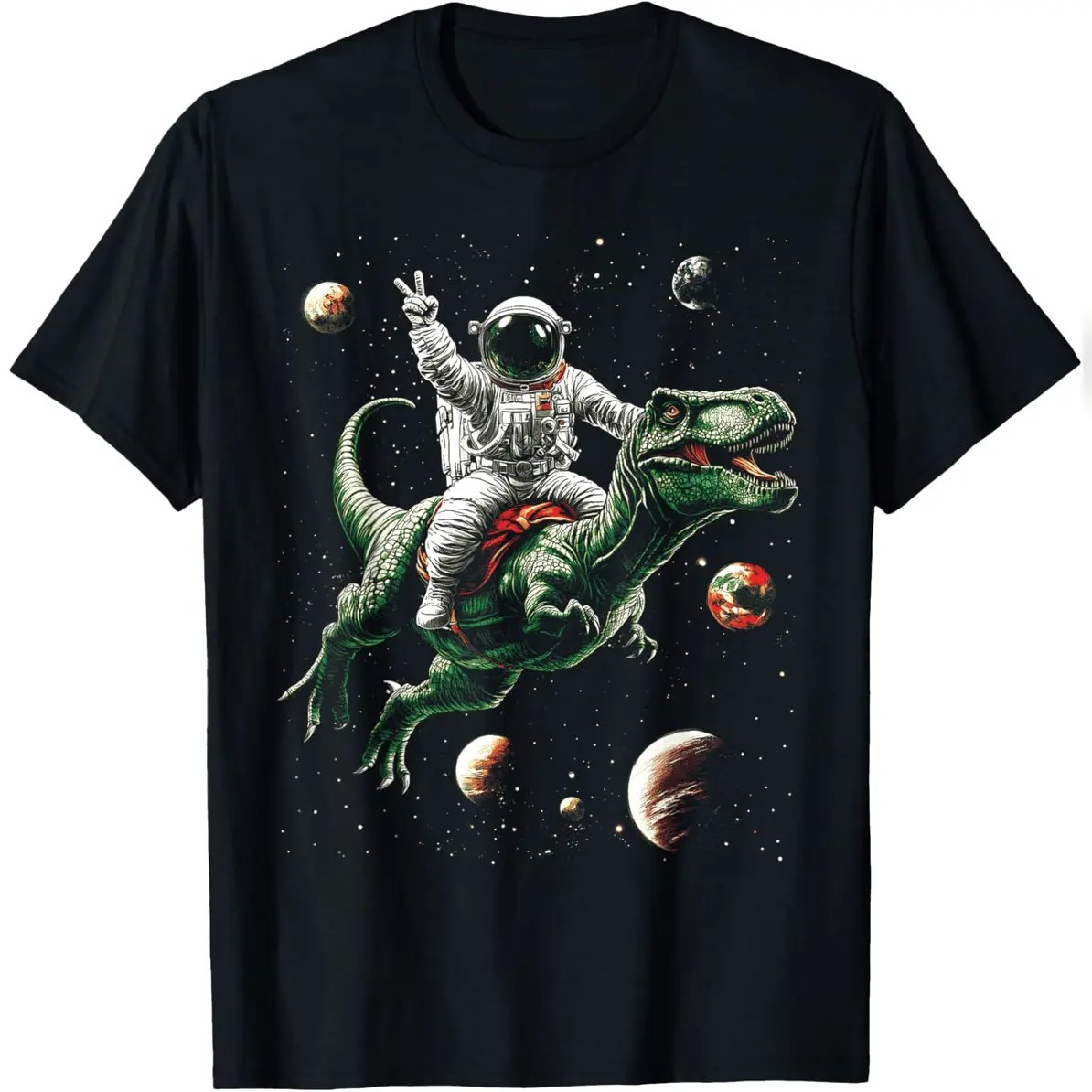 Astronaut Dinosaur T Rex Outer Space Science Galaxy Universe T-Shirt Everyday Cotton T-Shirt