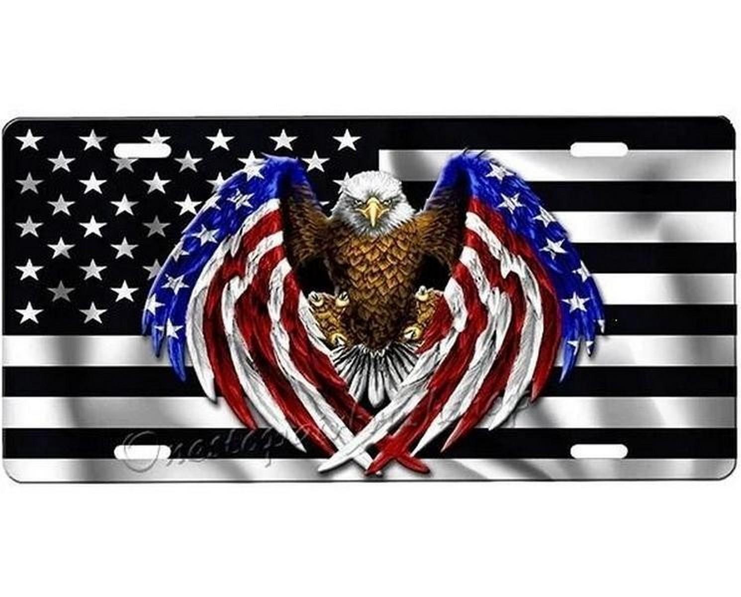 BALD AMERICAN FLAG EAGLE License Plate, Car Accessories, Perfect Gift - Lightweight Aluminum, Pre-Drilled holes, Easy Installation