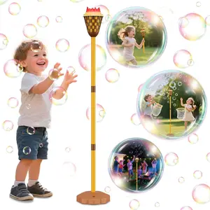 Realistic Torch Bubble Machine with 1 Bottle 100ML Bubble Liquid, Adjustable Height, Light Sound Effect, Handheld Stand Dual Use