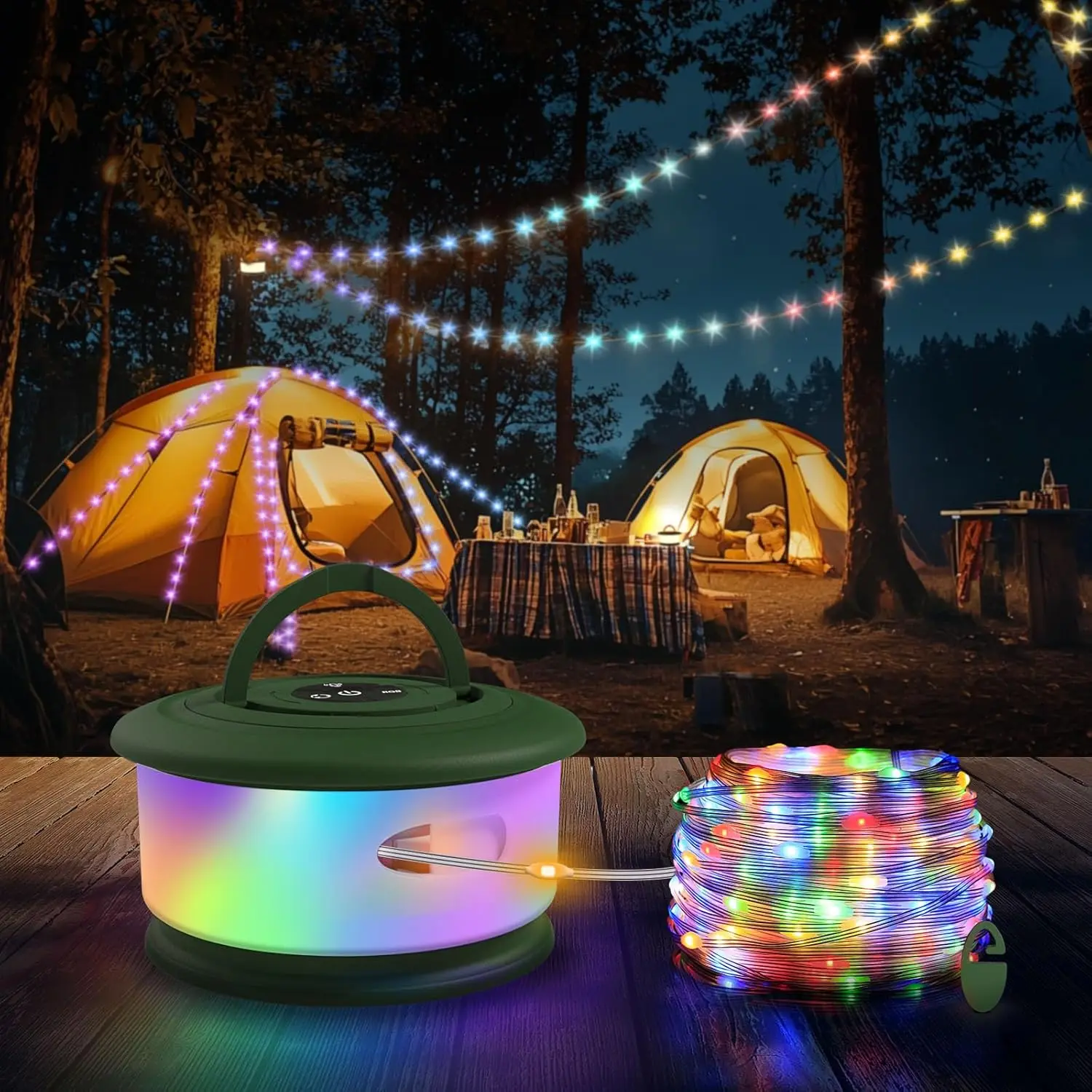 2 in 1 Rechargeable Tent Light String, Portable LED Battery Powered Lamp with 19 Lighting Modes, Camping String Light for Bedroom Yard Decor Festival Party, LED Waterproof Lights