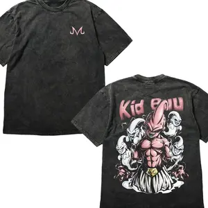 Kid Buu Majin Anime T-Shirt - Vintage Washed Heavyweight Cotton Tee, DBZ Graphic Streetwear, Retro Oversized Saiyan Shirt for Men & Women