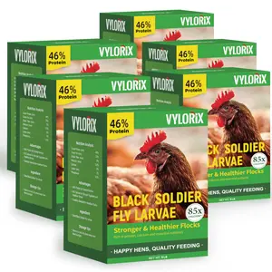 Vylorix 5LBS*6PCS Dried Black Soldier Fly Larvae Chicken Treats, High-Protein BSFL Grubs with 46% Protein & 6% Calcium, Helps Support Eggshell Quality, Bone Maintenance & Feather Condition, for Chickens, Ducks, Birds & Reptiles