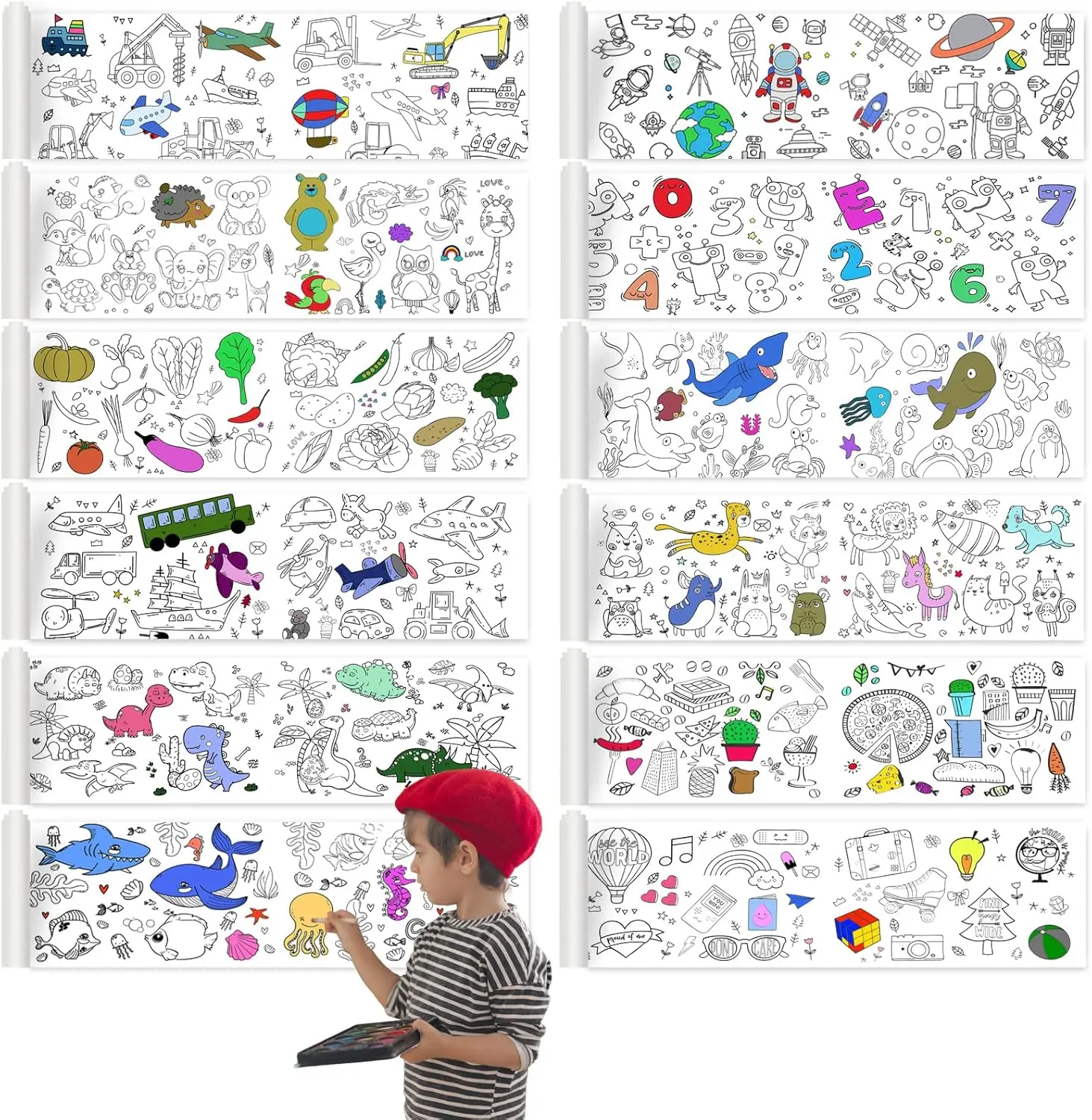 Children's Drawing Roll, Coloring Paper Roll for Kids Gift, 120 * 12 Inches DIY Painting Drawing Paper Roll, Sticky Drawing Paper Roll, Early Educational Toys for Kids