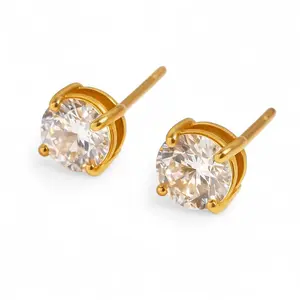 Pretty Without Permission Studs - 18k Gold-Plated Stainless Steel & Luxe-Cut Crystals - Elegant Everyday Brilliance - Lightweight Classic Earrings