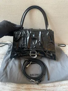 Pre-owned Balenciaga 23S Limited Edition Hourglass Bag Black Liquid Wrinkle Leather 98% New