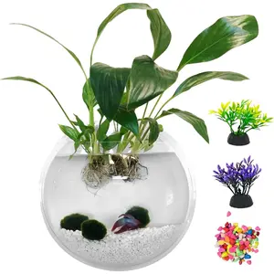 Wall Fish Bowl Acrylic Hanging Aquarium Wall Mounted Bubble Betta Fish Tank Bowl Decor Plant (7.28in)