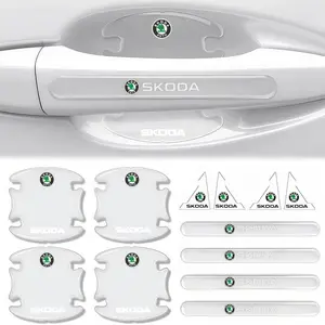 12pcs Car Door Handle Scratch Protection Film, Invisible Transparent Anti-Collision Strip, Corner Guard for Skoda All Models, Car Decoration Accessories