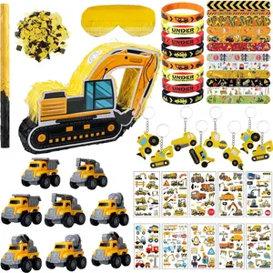 Construction Pinata Dump Truck Pinata for Boy Kids Construction Birthday Party Tractor Excavator Car with Vehicles Toys Bracelets Stickers Tapes Confetti Tools